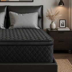 Double Mattress 34cm Euro Top 5-Zone Pocket Spring Support Black Bed