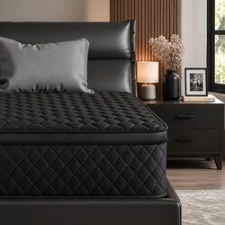 Single Mattress 34cm Euro Top 5-Zone Pocket Spring Support Medium Firm Black