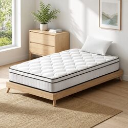 Single Mattress 22cm Medium Firm Euro Top Pocket Spring White Bed