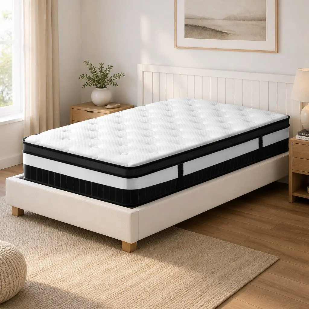 King Single Mattress Medium Firm 30cm Thick Euro Top Pocket Spring White
