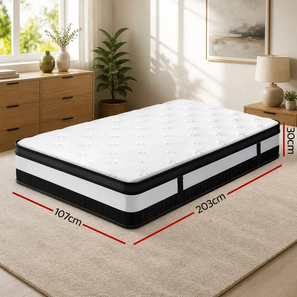 King Single Mattress Medium Firm 30cm Thick Euro Top Pocket Spring White