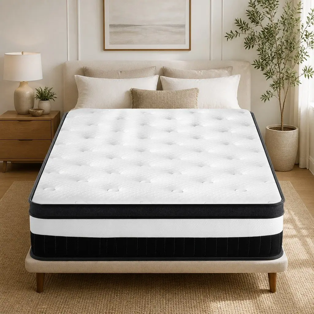 King Single Mattress Medium Firm 30cm Thick Euro Top Pocket Spring White