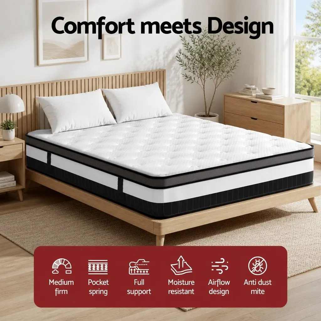 King Size Mattress Medium Firm Support 30cm Euro Top Pocket Spring White