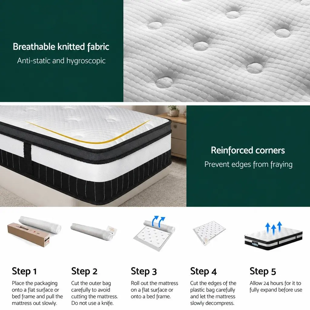 Single Mattress Medium-Firm 30cm White Euro Top Pocket Spring Pressure Relief