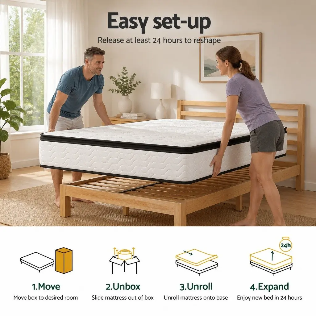 Double Mattress Pocket Spring Euro Top 30cm Medium Firm White Foam
