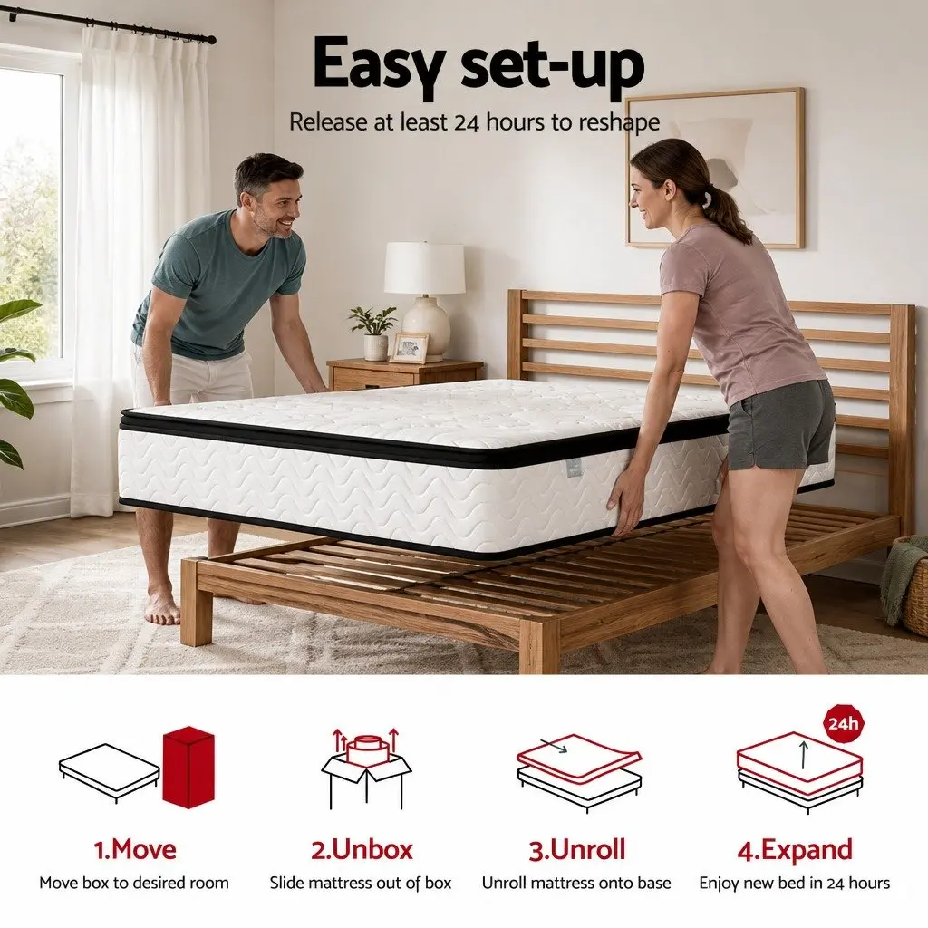 Single Mattress Pocket Spring Euro Top 30cm Medium Firm Foam Breathable Knitted White