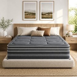 Queen Mattress 35cm Hybrid Pocket Spring Euro Top Medium Firm Grey