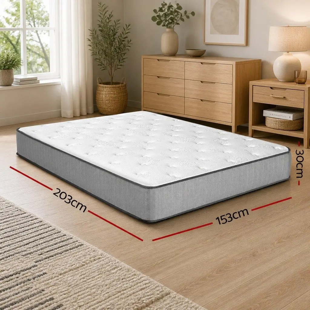 Queen Mattress Extra Firm 23cm Hypoallergenic Dust Mite Resistant Grey and White