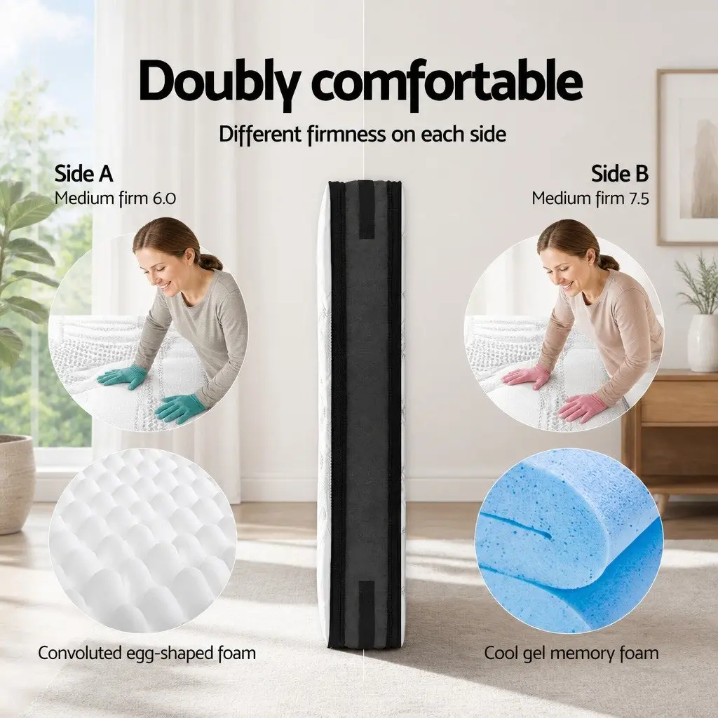 Single Mattress Cool Gel Memory Foam Double-Sided Flippable 36cm White