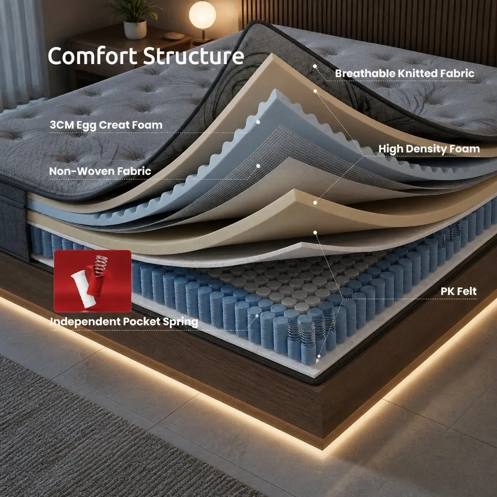 Single Mattress 33cm 8.0 Extra Firm 7-Zone Pocket Spring Grey or Black