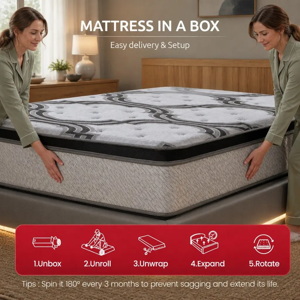 King Size Mattress Extra Firm 34cm Pocket Spring 5-Zone Support Memory Foam