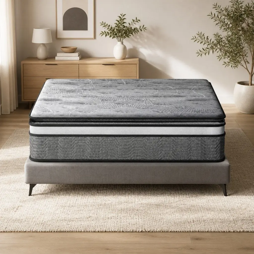 Double Mattress Pocket Spring 34cm Medium Firm Hypoallergenic Quilted Black