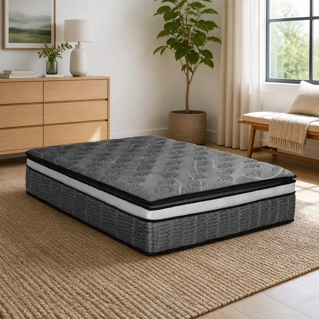 Double Mattress Pocket Spring 34cm Medium Firm Hypoallergenic Quilted Black
