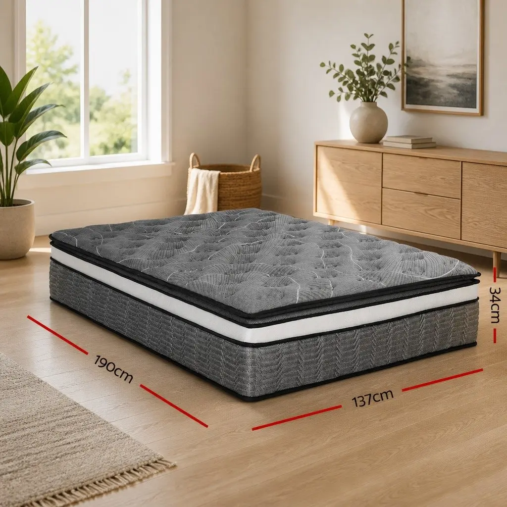 Double Mattress Pocket Spring 34cm Medium Firm Hypoallergenic Quilted Black