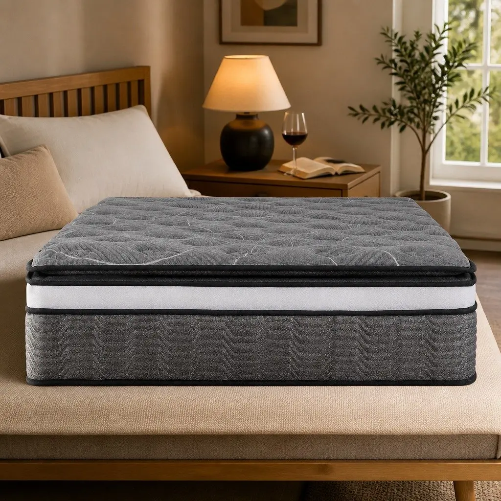 Double Mattress Pocket Spring 34cm Medium Firm Hypoallergenic Quilted Black