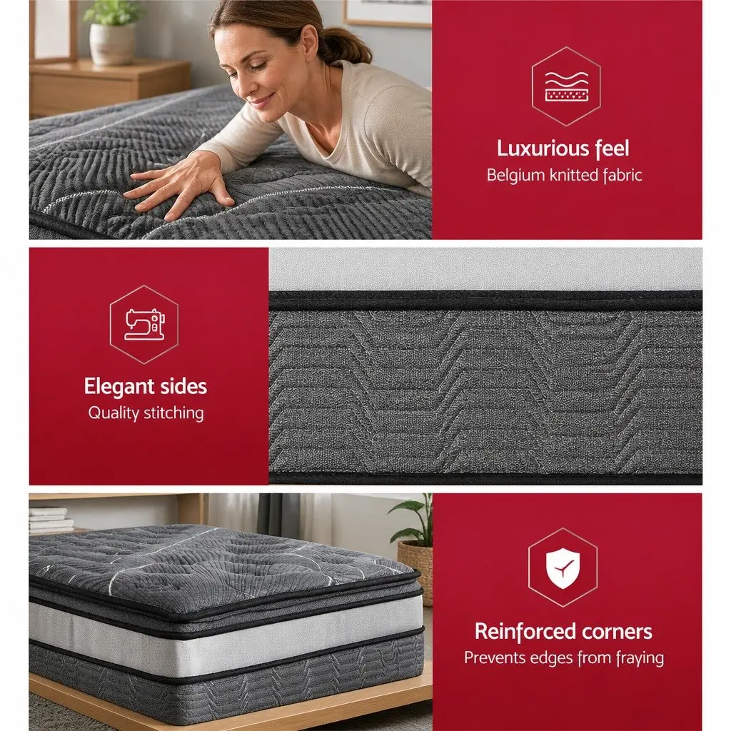 Double Mattress Pocket Spring 34cm Medium Firm Hypoallergenic Quilted Black