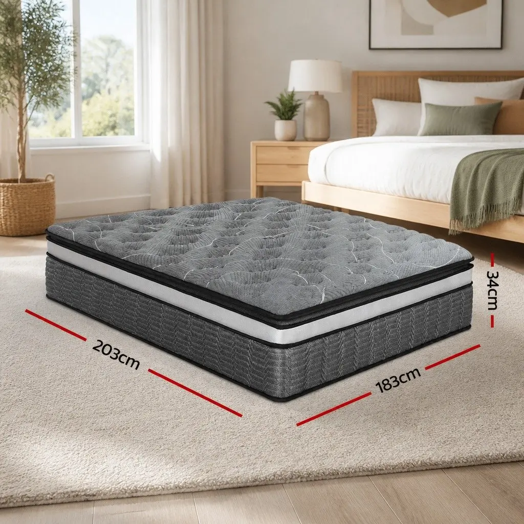 King Size Mattress Double Layer Pocket Spring 34cm Medium Firm Bamboo