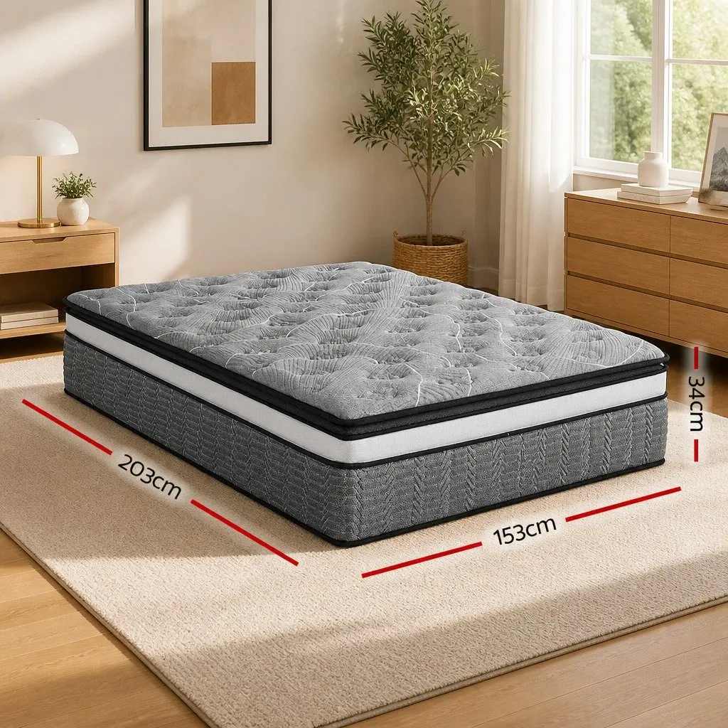 Queen Mattress Double Layer Pocket Spring 34cm Medium Firm Bamboo Knitted Top Black