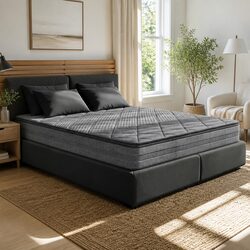 Double Mattress 18cm Pillow Top Medium Firm Support Grey Quilted Fabric Coil
