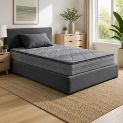 Single Mattress 18cm Pillow Top Medium Firm Grey Quilted Coil Support