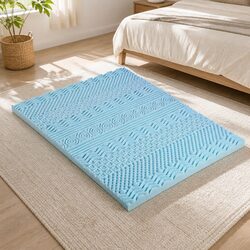 Memory Foam Mattress Topper 11-Zone 8cm Queen Blue Contoured Support
