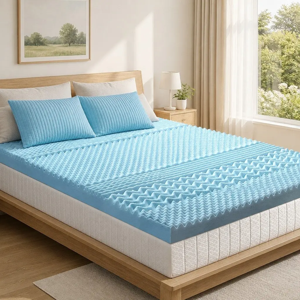 Memory Foam Mattress Topper 7-Zone 8cm King Single Blue Bamboo Cover