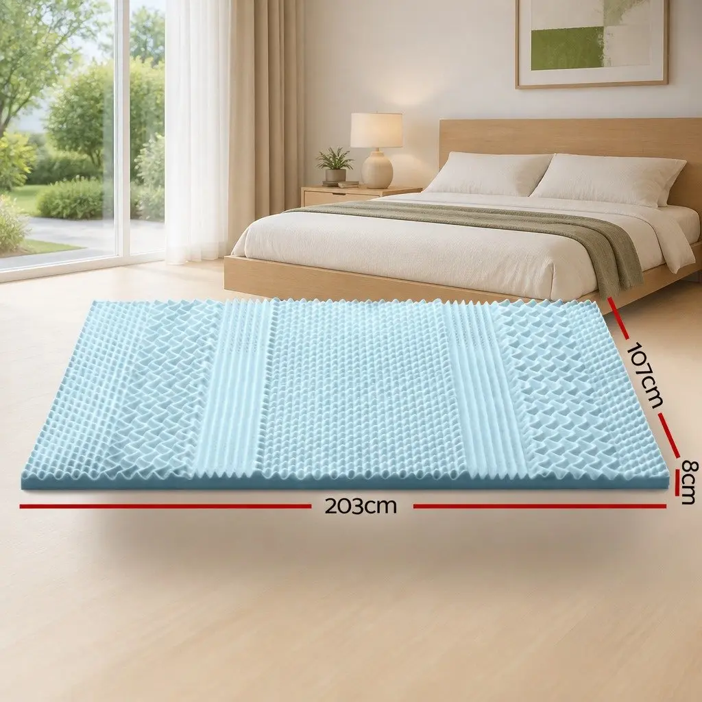Memory Foam Mattress Topper 7-Zone 8cm King Single Blue Bamboo Cover