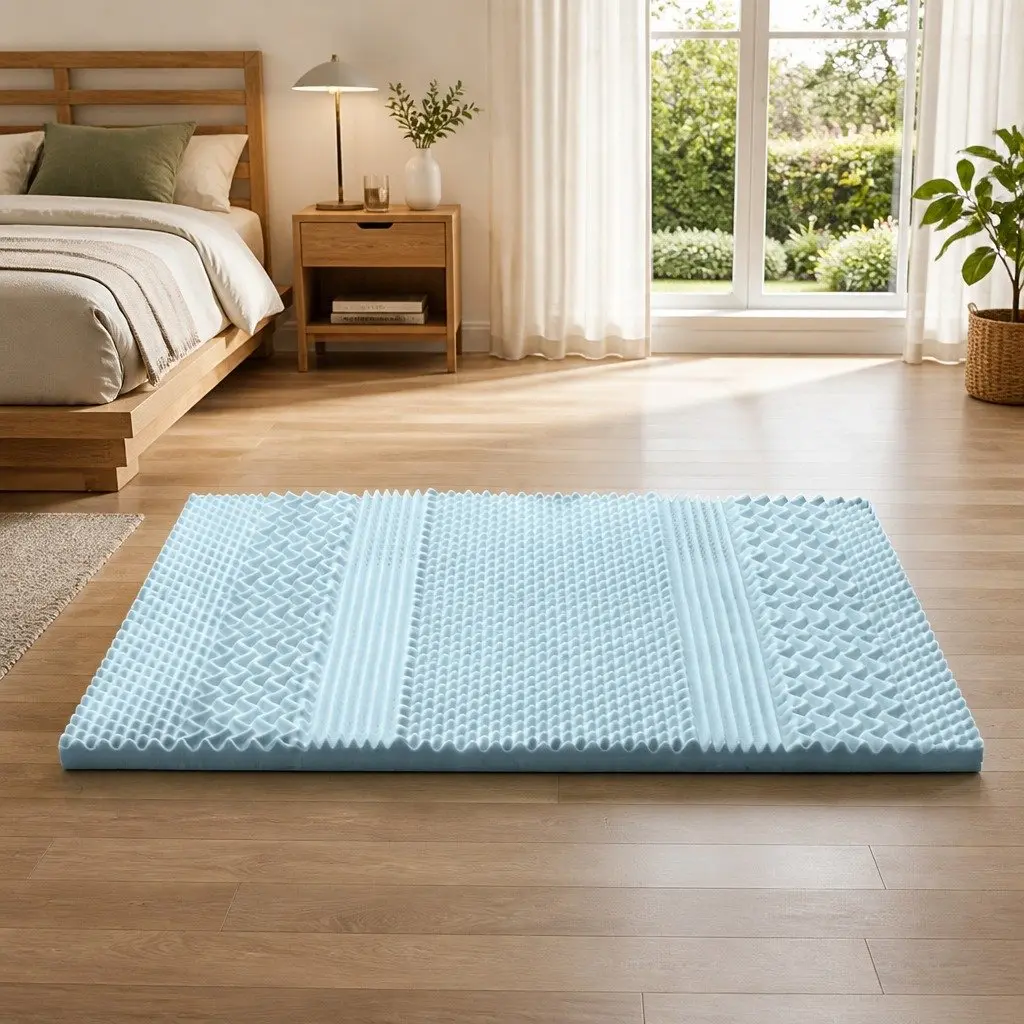 Memory Foam Mattress Topper 7-Zone 8cm King Single Blue Bamboo Cover