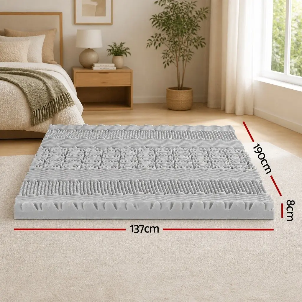 Memory Foam Mattress Topper 8cm Graphite Infused Double Bed 7-Zone Contoured Grey