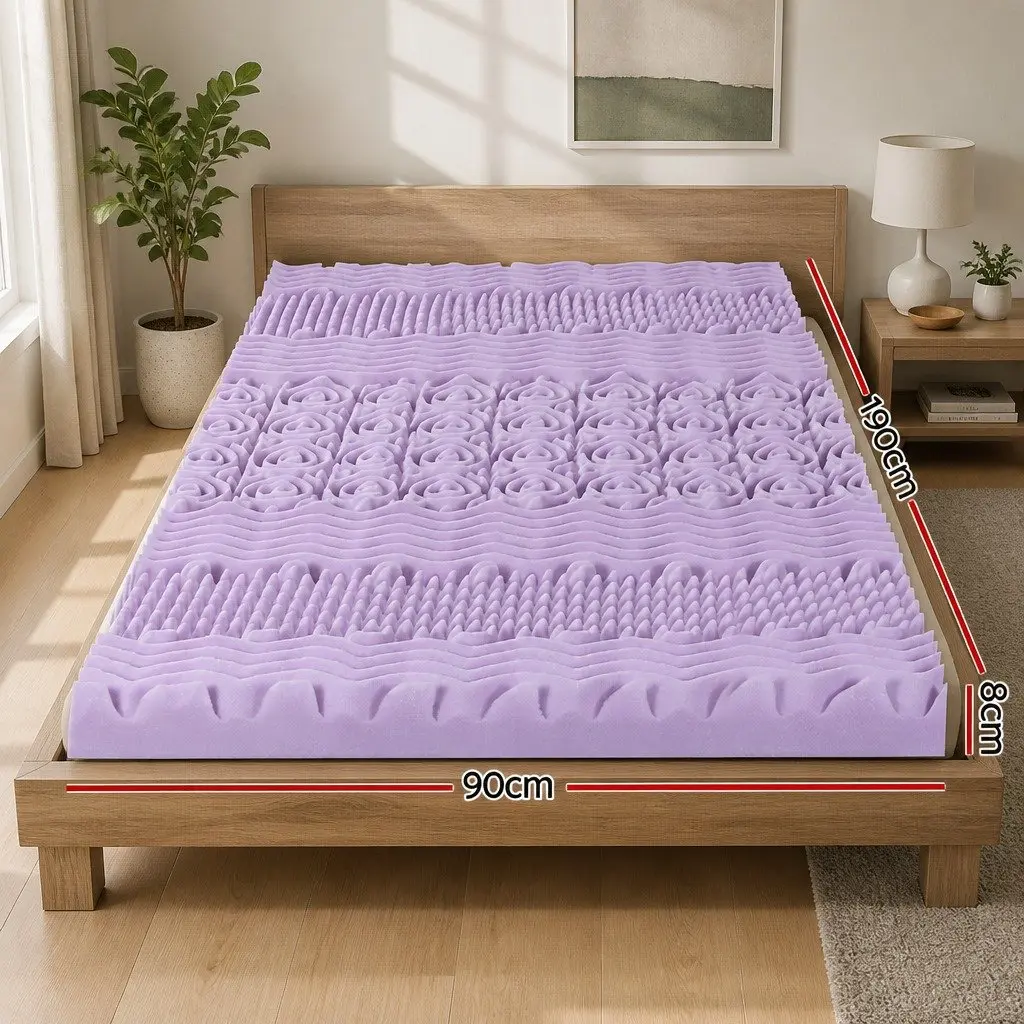 Memory Foam Mattress Topper 8cm Single Lavender Infused 7-Zone Bamboo Cover