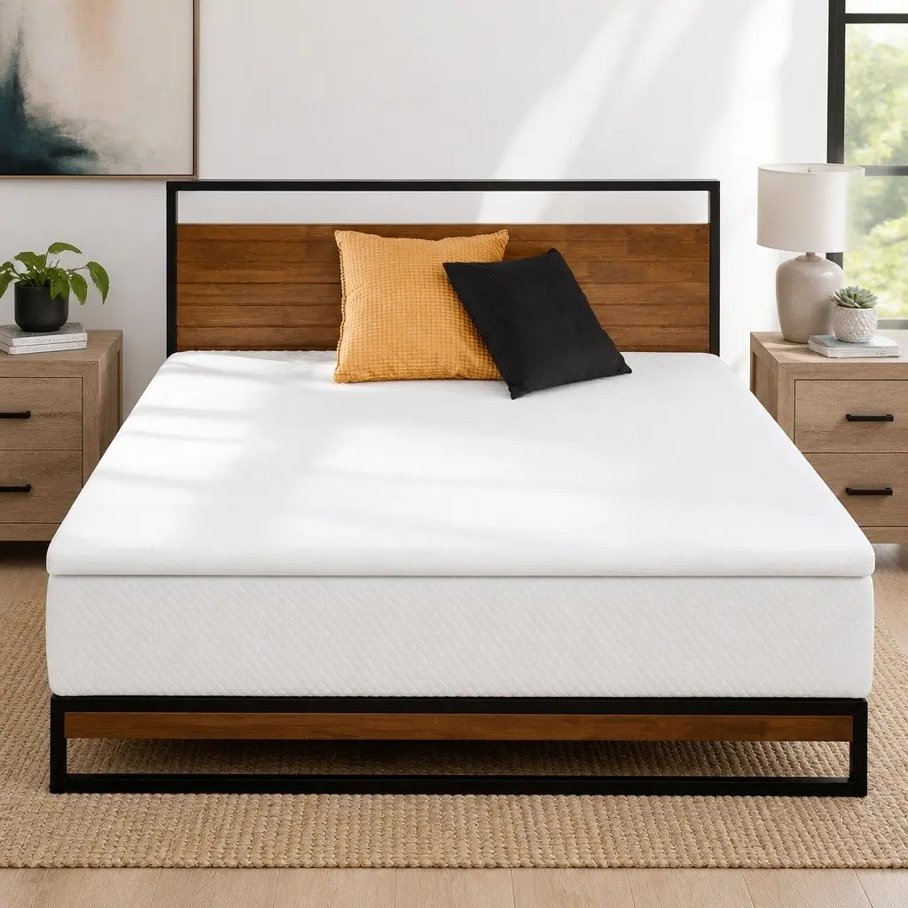 Memory Foam Mattress Topper Gel Infused 10cm Bamboo Cover Blue