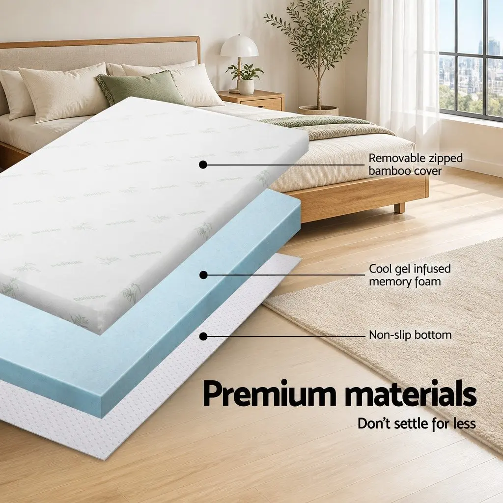Memory Foam Mattress Topper Gel-Infused Cool Sleep Queen 8cm White or Blue