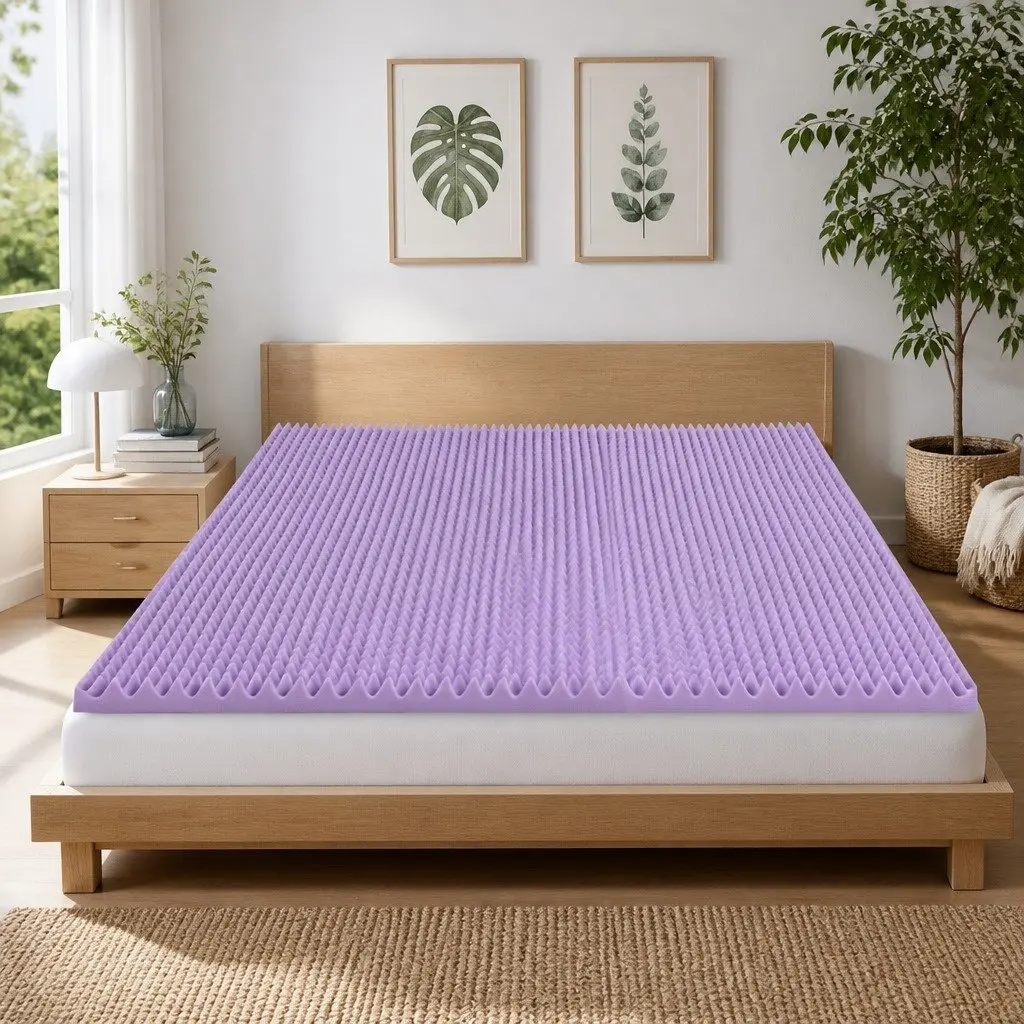 Memory Foam Mattress Topper 5cm Double Lavender Infused Egg Crate Pad Pressure