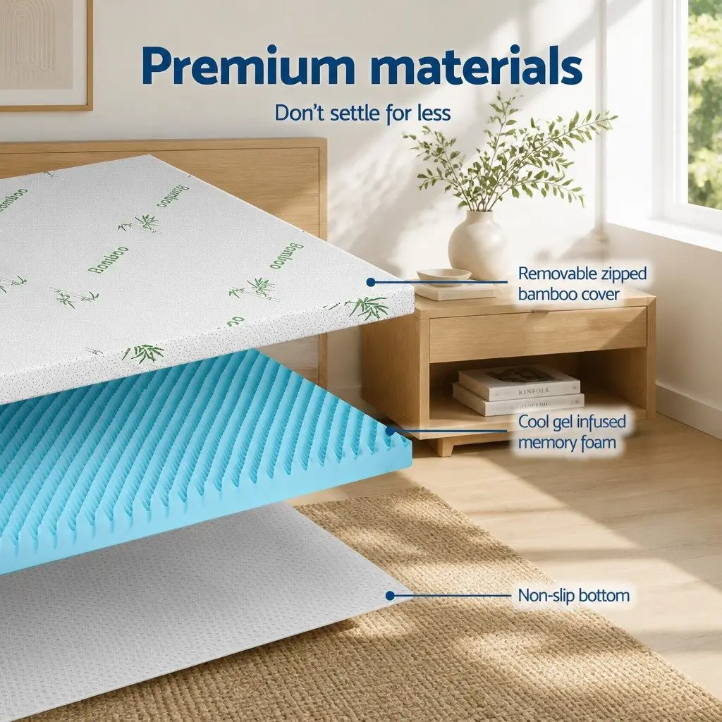 Memory Foam Mattress Topper 8cm Cool Gel Infused Bamboo Cover King Bed