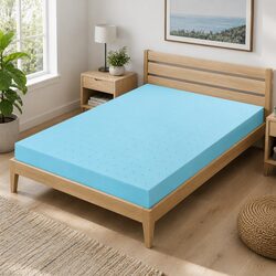 Memory Foam Mattress Topper 12cm Queen Ventilated Gel Bamboo Cover Blue