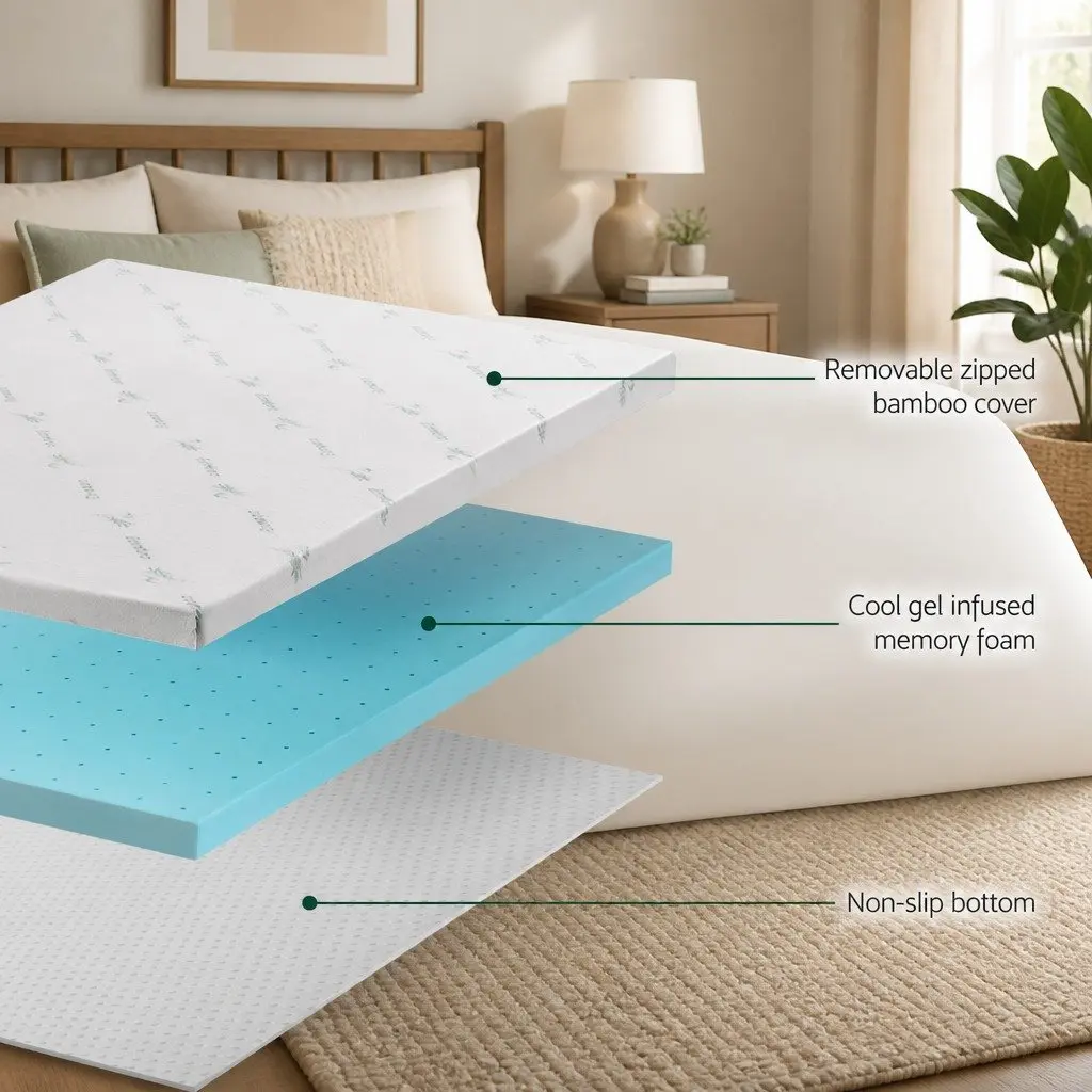 Memory Foam Mattress Topper 8cm Double Bed Ventilated Gel Blue