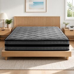 Queen Mattress 22cm Medium Firm Pocket Spring Bed Sleep Support Grey Black
