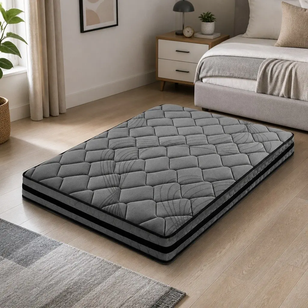 Pocket Spring Mattress Medium Firm 22cm Queen Grey Black