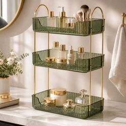 Makeup Organiser 3 Tier Cosmetic Storage Vanity Countertop Display Shelf Green