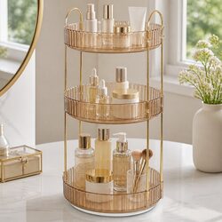 360° Rotating Makeup Organiser Vanity Countertop Cosmetic Storage Shelf Gold