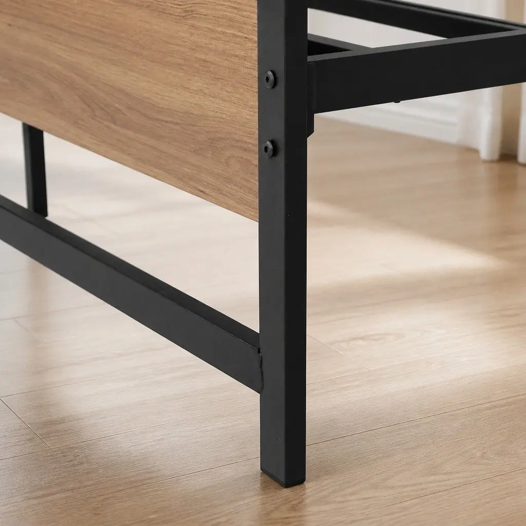 Queen Size Bed Frame Metal Base Platform Industrial Style Black