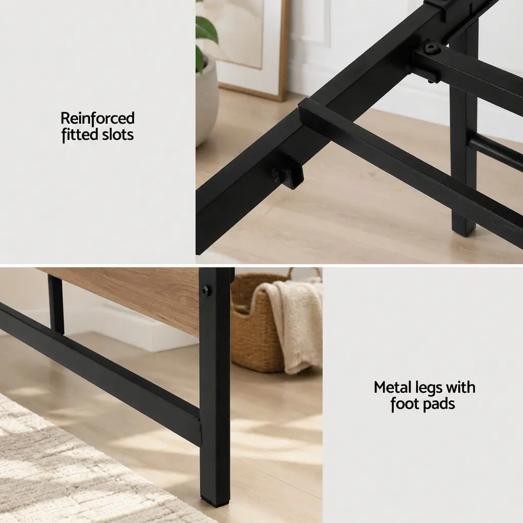 Queen Size Bed Frame Metal Base Platform Industrial Style Black