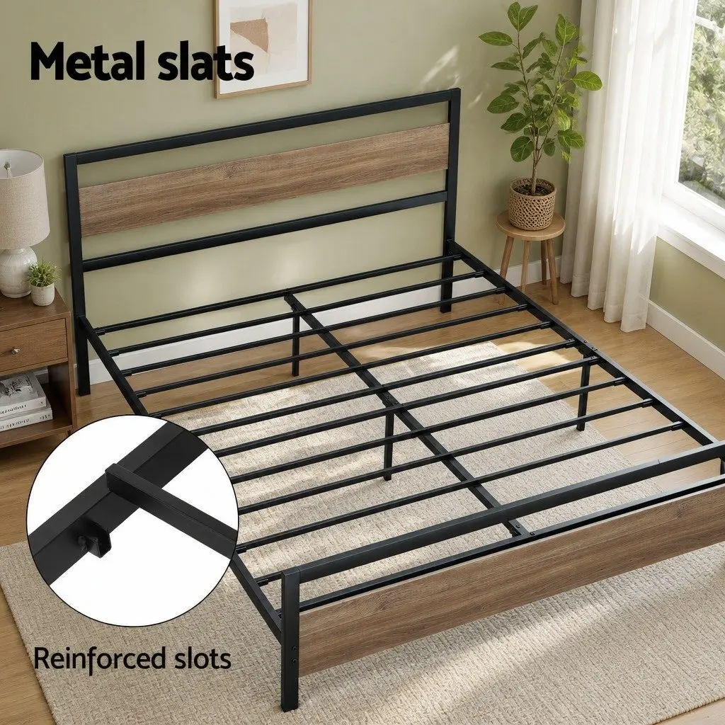 Queen Size Bed Frame Metal Industrial Style with Storage Drawers Walnut or Black