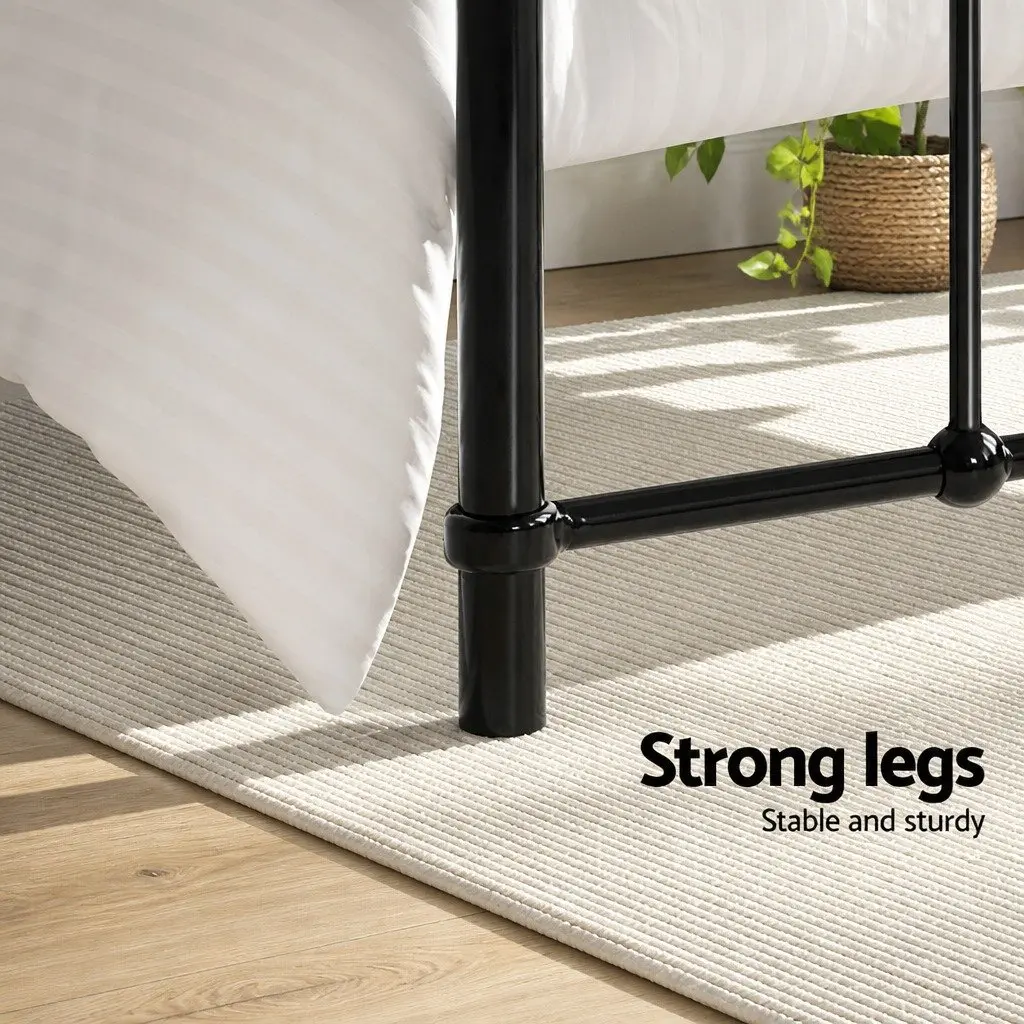 Metal Bed Frame King Single Country-Style Black Powder-Coated Steel Slat Base Storage