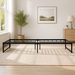 Metal Bed Frame King Single Industrial Design Steel MDF Black Bedroom Furniture