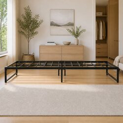 Queen Metal Bed Frame Industrial Design Steel MDF Black Bedroom Furniture Base