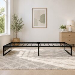 Single Metal Bed Frame Industrial Design Steel MDF Black Bedroom Furniture Base