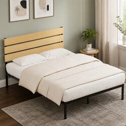 Queen Bed Frame Metal Base Platform Foundation Black Rustic Style Bedroom