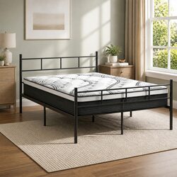 Double Metal Bed Frame with Euro Top Mattress Storage Underneath Black White
