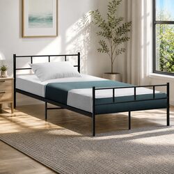 Metal Bed Frame King Single Black Steel Slat Base Bedroom Furniture Storage